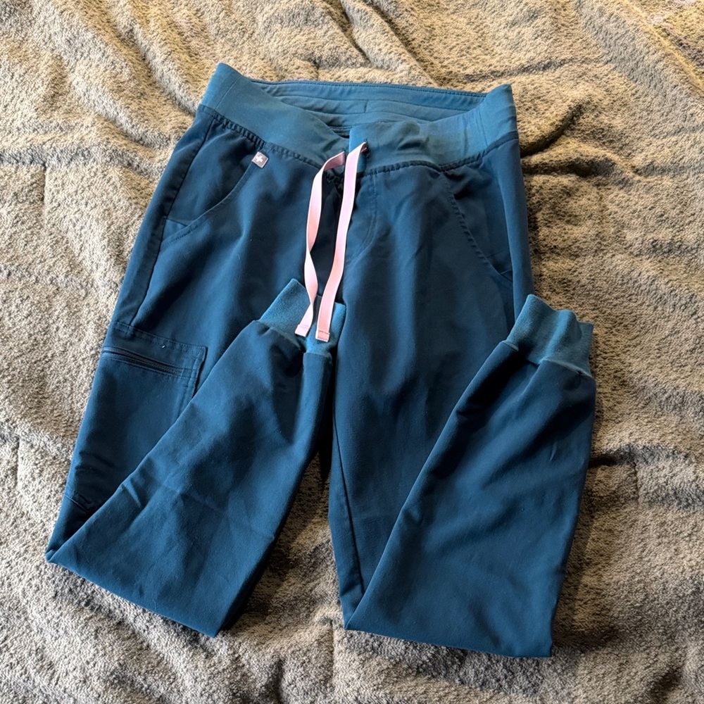 Caribbean Blue (OG - pink drawstring) XS Figs Zamora Jogger Scrub Pants